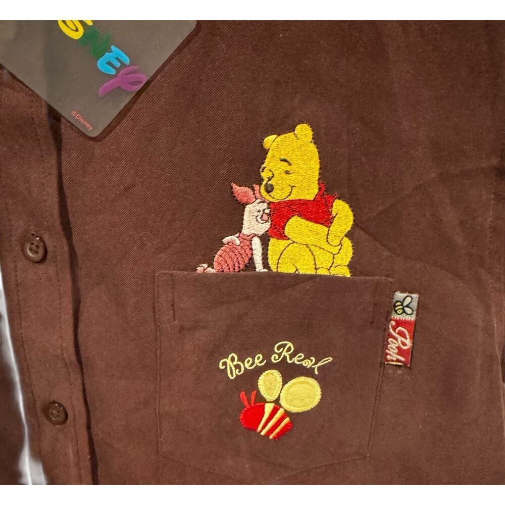 Vintage Disney Winnie the Pooh Shirt L Brown Button Down Embroidered Piglet Bee - Picture 8 of 12